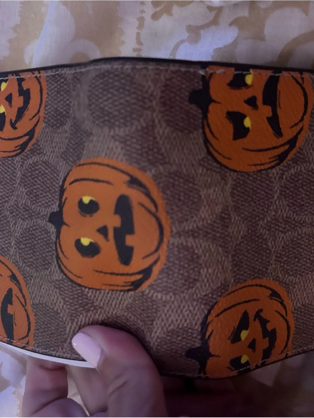 Coach Tan Pumpkin Halloween Multicolor Signature Snap Wallet